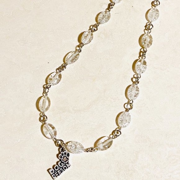 Clear Crackle Quartz Necklace, Dog Person Pendant + Genuine Gemstone - Picture 6 of 9